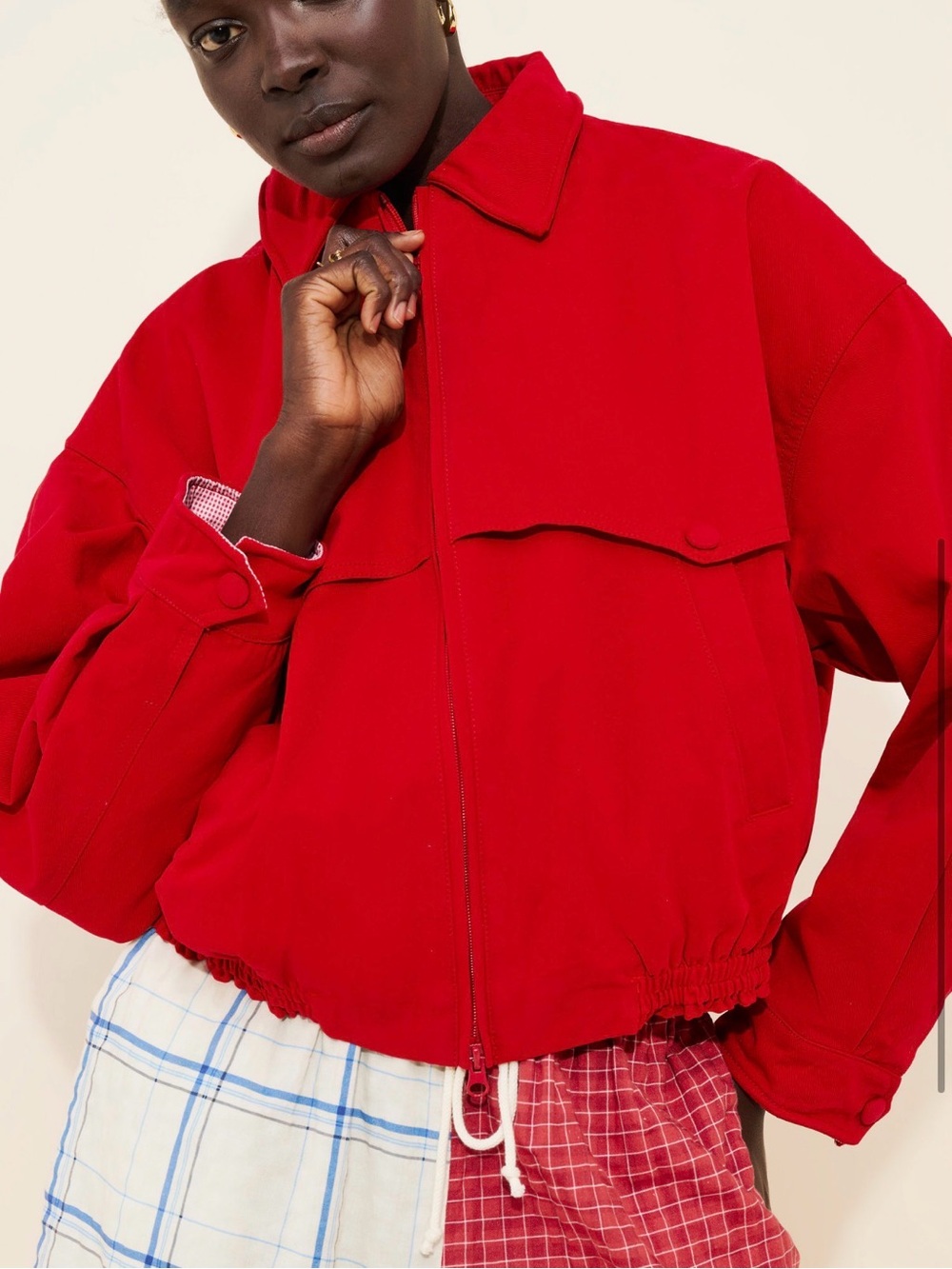 Pristine🍒♥️Moldable Collar Casual Red Full Zip-Front Jacket💋🍓